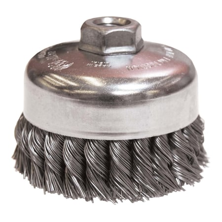 Weiler 4" Single Row Knot Wire Cup Brush. .014" Steel Fill 5/8"-11 UNC Nut 12306